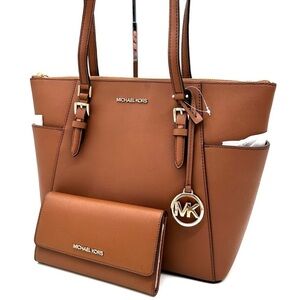 Michael Kors Large Charlotte Tote Bag & Large Trifold Wallet Luggage (NWT)